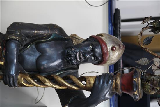 A pair of painted and giltwood blackamoor torcheres, H.6ft